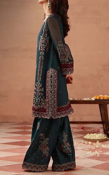 Asim Jofa Teal Chiffon Suit (2Pcs) | Pakistani Embroidered Chiffon Dresses USA- Image 2