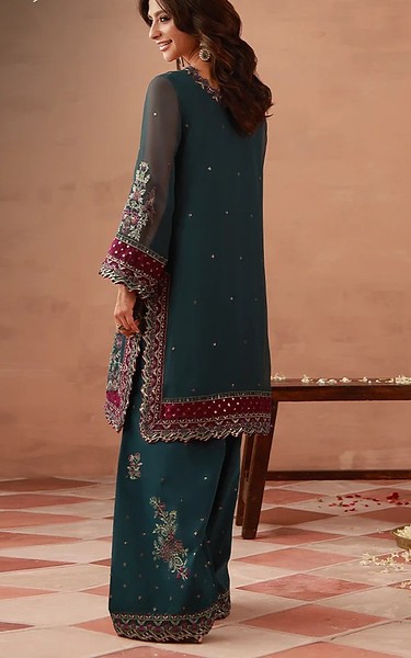 Asim Jofa Teal Chiffon Suit (2Pcs) | Pakistani Embroidered Chiffon Dresses USA- Image 3