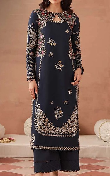 Asim Jofa Blue Silk Suit (2Pcs) | Pakistani Embroidered Chiffon Dresses USA- Image 1