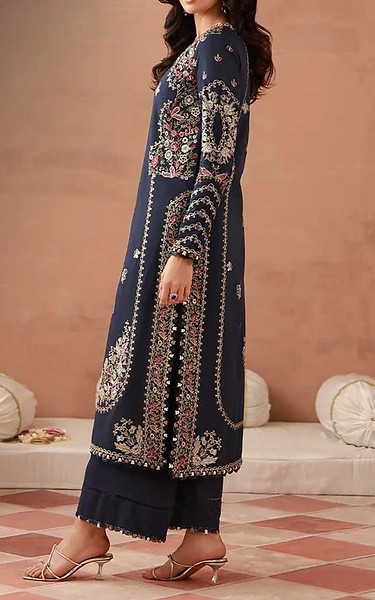 Asim Jofa Blue Silk Suit (2Pcs) | Pakistani Embroidered Chiffon Dresses USA- Image 2