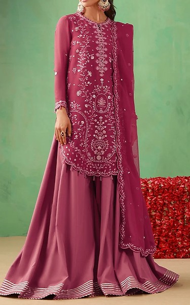 Asim Jofa Tea Pink Chiffon Suit | Pakistani Embroidered Chiffon Dresses USA- Image 1