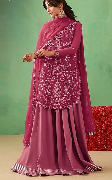 Asim Jofa Tea Pink Chiffon Suit | Pakistani Embroidered Chiffon Dresses USA- Image 2