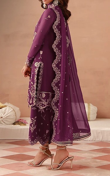 Asim Jofa Plum Chiffon Suit | Pakistani Embroidered Chiffon Dresses USA- Image 2