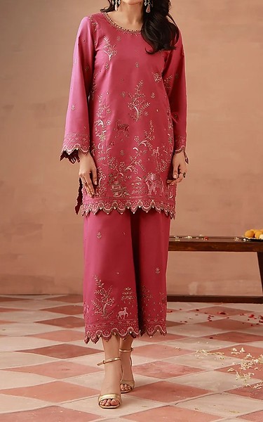 Asim Jofa Pink Silk Suit (2Pcs) | Pakistani Embroidered Chiffon Dresses USA- Image 1