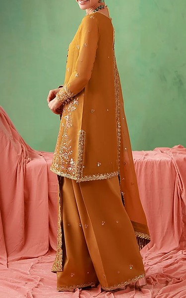 Asim Jofa Mustard Chiffon Suit | Pakistani Embroidered Chiffon Dresses USA- Image 2