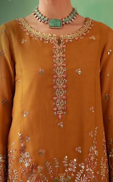 Asim Jofa Mustard Chiffon Suit | Pakistani Embroidered Chiffon Dresses USA- Image 3