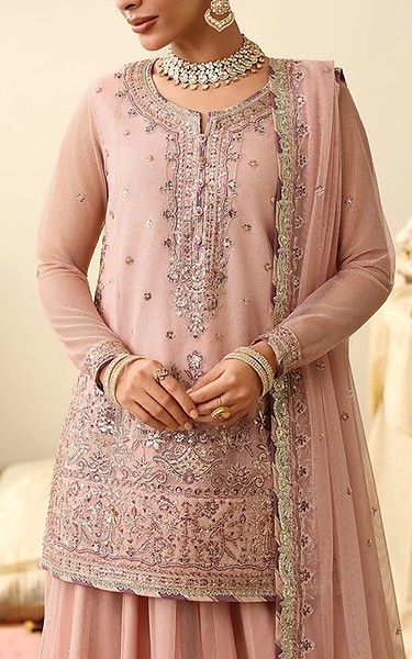 Asim Jofa Rose Pink Net Suit | Pakistani Embroidered Chiffon Dresses USA- Image 2