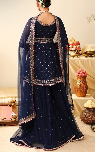 Asim Jofa Blue Net Suit | Pakistani Embroidered Chiffon Dresses USA- Image 3