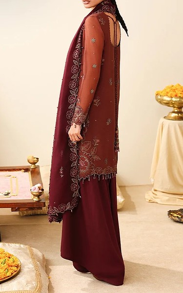Asim Jofa Rust Chiffon Suit | Pakistani Embroidered Chiffon Dresses USA- Image 3