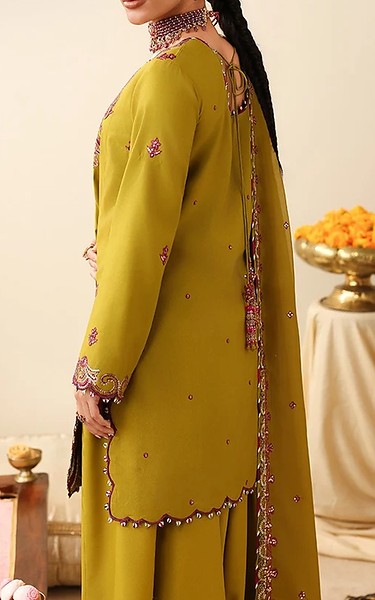 Asim Jofa Olive Green Silk Suit | Pakistani Embroidered Chiffon Dresses USA- Image 2