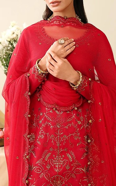 Asim Jofa Scarlet Silk Suit | Pakistani Embroidered Chiffon Dresses USA- Image 2