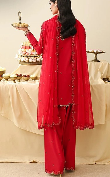 Asim Jofa Scarlet Silk Suit | Pakistani Embroidered Chiffon Dresses USA- Image 3