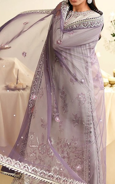 Asim Jofa Light Grey Silk Suit | Pakistani Embroidered Chiffon Dresses USA- Image 2