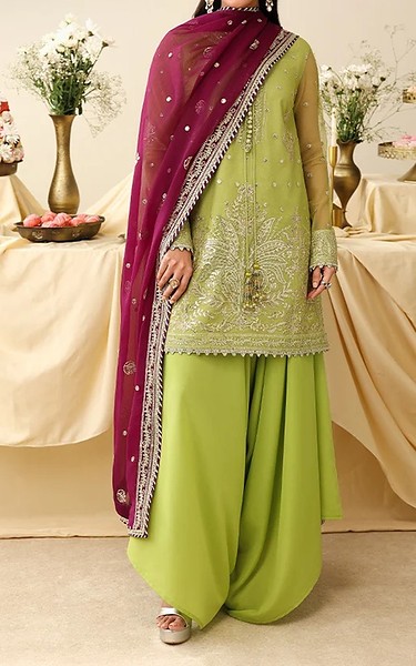 Asim Jofa Green Net Suit | Pakistani Embroidered Chiffon Dresses USA- Image 3