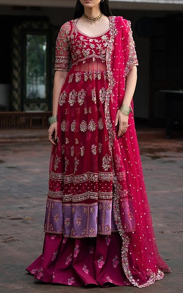 Ayzel Hot Pink Net Suit | Pakistani Embroidered Chiffon Dresses USA- Image 1