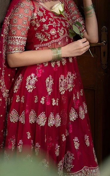 Ayzel Hot Pink Net Suit | Pakistani Embroidered Chiffon Dresses USA- Image 3