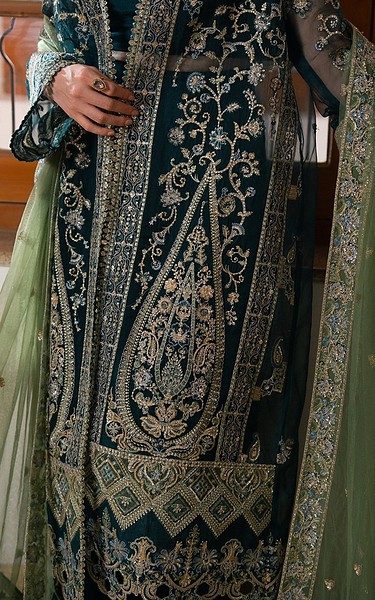 Ayzel Teal Green Organza Suit | Pakistani Embroidered Chiffon Dresses USA- Image 3