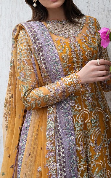 Ayzel Golden Yellow Organza Suit | Pakistani Embroidered Chiffon Dresses USA- Image 3