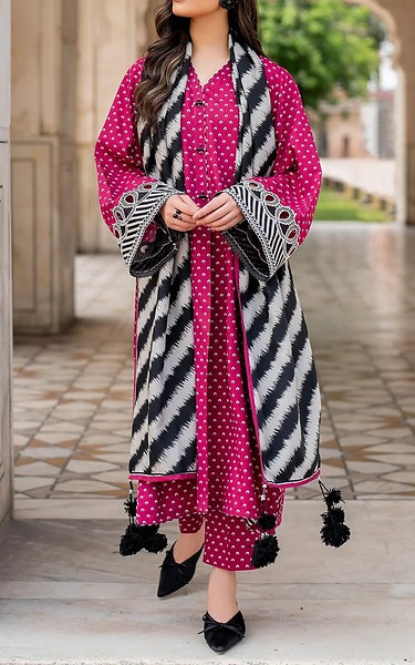 Baroque Cerise Pink Viscose Suit | Pakistani Winter Dresses in USA- Image 1