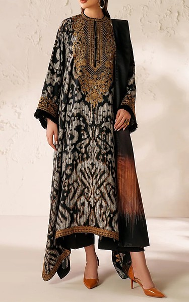 Baroque Black/Light Grey Viscose Suit | Pakistani Winter Dresses in USA- Image 1
