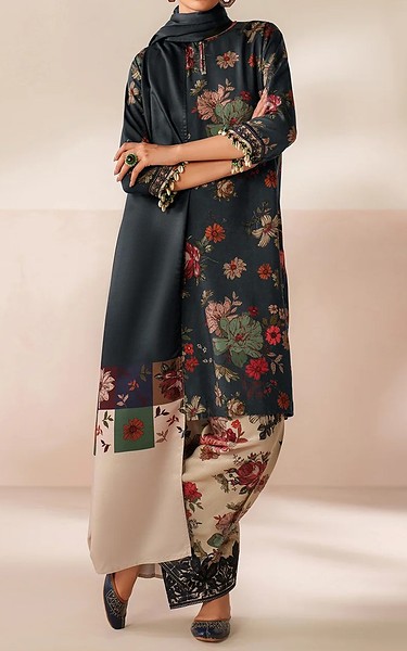 Baroque Charcoal Grey Viscose Suit | Pakistani Winter Dresses in USA- Image 1