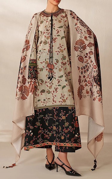 Baroque Beige/Black Viscose Suit | Pakistani Winter Dresses in USA- Image 1