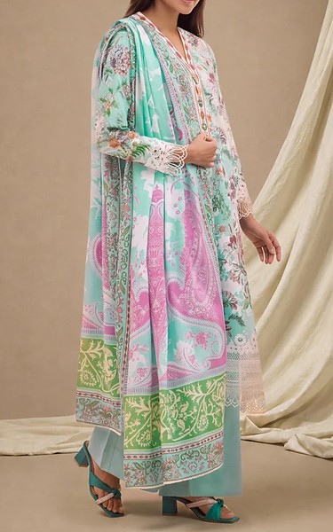 Bonanza Pearl Aqua Lawn Suit | Pakistani Lawn Dress in USA- Image 2