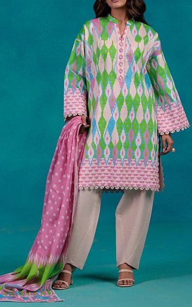 Bonanza Pale Pink/Green Lawn Suit | Pakistani Lawn Dress in USA- Image 1