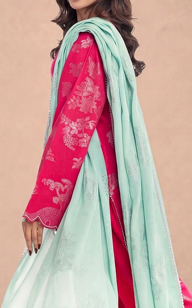 Bonanza Hot Pink Jacquard Suit | Pakistani Winter Dresses in USA- Image 2