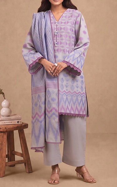 Bonanza Cadet Grey/Pink Flare Jacquard Suit | Pakistani Lawn Dress in USA- Image 1
