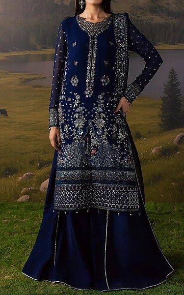 Daria Dark Blue Chiffon Suit | Pakistani Embroidered Chiffon Dresses USA- Image 1