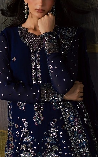 Daria Dark Blue Chiffon Suit | Pakistani Embroidered Chiffon Dresses USA- Image 2