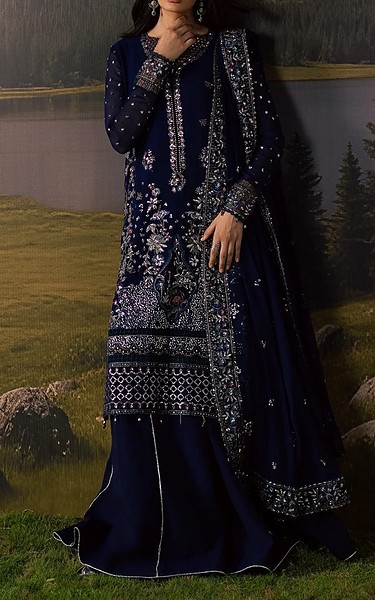Daria Dark Blue Chiffon Suit | Pakistani Embroidered Chiffon Dresses USA- Image 3