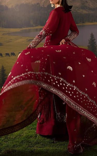 Daria Wine Chiffon Suit | Pakistani Embroidered Chiffon Dresses USA- Image 2