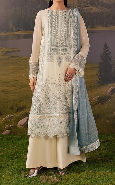 Daria Off-white Chiffon Suit | Pakistani Embroidered Chiffon Dresses USA- Image 1