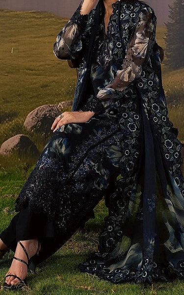 Daria Navy Chiffon Suit | Pakistani Embroidered Chiffon Dresses USA- Image 3