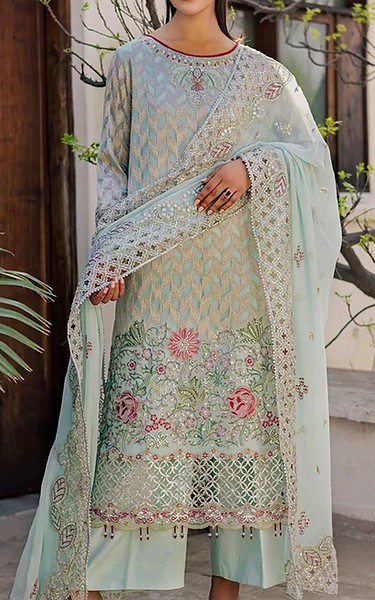 Daria Turquoise Chiffon Suit | Pakistani Embroidered Chiffon Dresses USA- Image 1