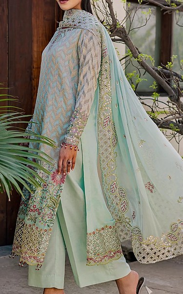 Daria Turquoise Chiffon Suit | Pakistani Embroidered Chiffon Dresses USA- Image 3