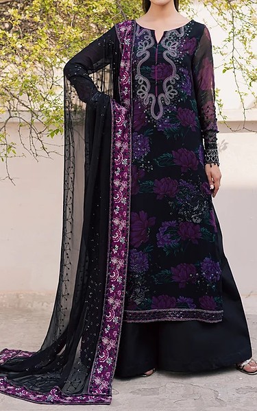 Daria Black Chiffon Suit | Pakistani Embroidered Chiffon Dresses USA- Image 1