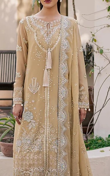 Daria Beige Chiffon Suit | Pakistani Embroidered Chiffon Dresses USA- Image 1