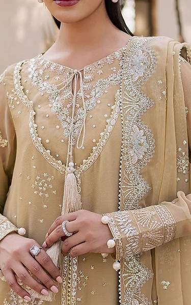 Daria Beige Chiffon Suit | Pakistani Embroidered Chiffon Dresses USA- Image 3