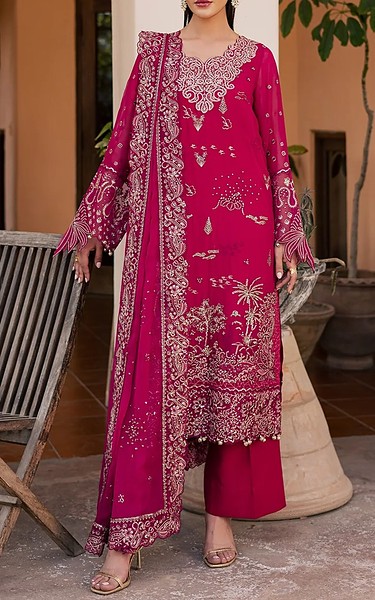 Daria Solid Pink Chiffon Suit | Pakistani Embroidered Chiffon Dresses USA- Image 1