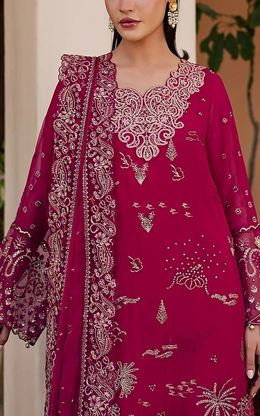 Daria Solid Pink Chiffon Suit | Pakistani Embroidered Chiffon Dresses USA- Image 2