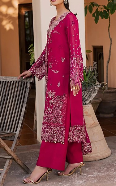 Daria Solid Pink Chiffon Suit | Pakistani Embroidered Chiffon Dresses USA- Image 3