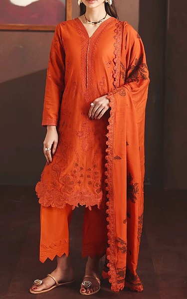 Daria Orange Lawn Suit | Pakistani Lawn Dress in USA- Image 1