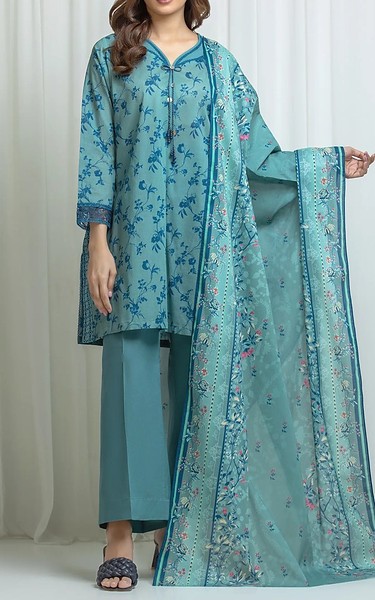 Edenrobe Fountain Blue Lawn Suit | Pakistani Lawn Dress in USA- Image 1