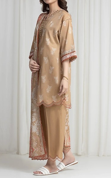 Edenrobe Tan Lawn Suit | Pakistani Lawn Dress in USA- Image 2