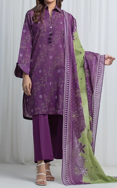 Edenrobe Plum Lawn Suit | Pakistani Lawn Dress in USA- Image 1