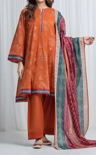 Edenrobe Shocking Orange Lawn Suit | Pakistani Lawn Dress in USA- Image 1