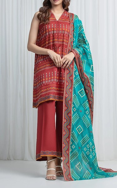 Edenrobe Faded Red Lawn Suit | Pakistani Lawn Dress in USA- Image 1